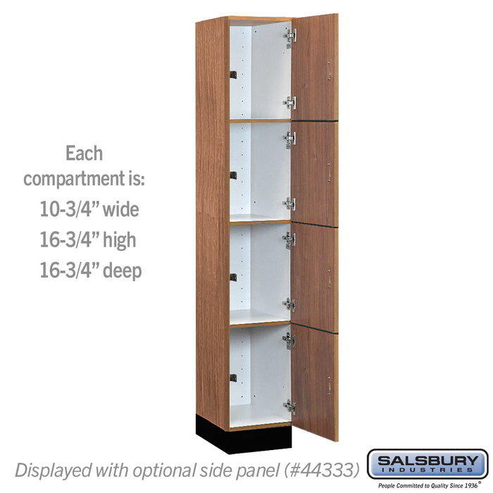 Salsbury 12" Wide Premier Wood Locker - Four Tier - 1 Wide - 6 Feet High - 18" Deep - Red Oak - Hasps - Sweatfully