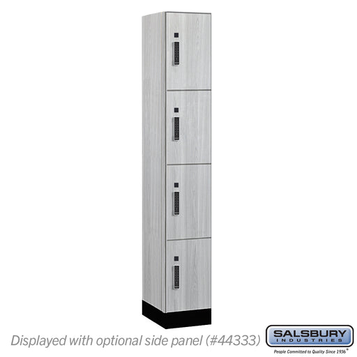 Salsbury 12" Wide Premier Wood Locker - Four Tier - 1 Wide - 6 Feet High - 18" Deep - Silver Teak - Electronic Locks - Sweatfully