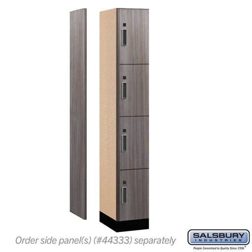 Salsbury 12" Wide Premier Wood Locker - Four Tier - 1 Wide - 6 Feet High - 18" Deep - Skyline Walnut - Electronic Locks - Sweatfully