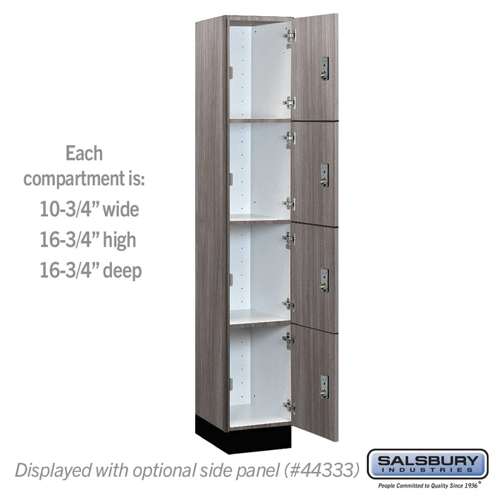 Salsbury 12" Wide Premier Wood Locker - Four Tier - 1 Wide - 6 Feet High - 18" Deep - Skyline Walnut - Resettable Combination Locks - Sweatfully