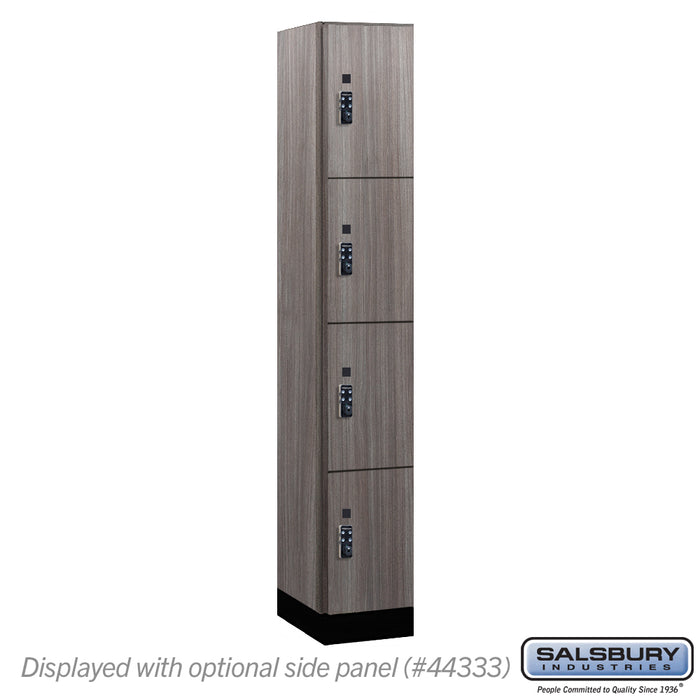 Salsbury 12" Wide Premier Wood Locker - Four Tier - 1 Wide - 6 Feet High - 18" Deep - Skyline Walnut - Resettable Combination Locks - Sweatfully