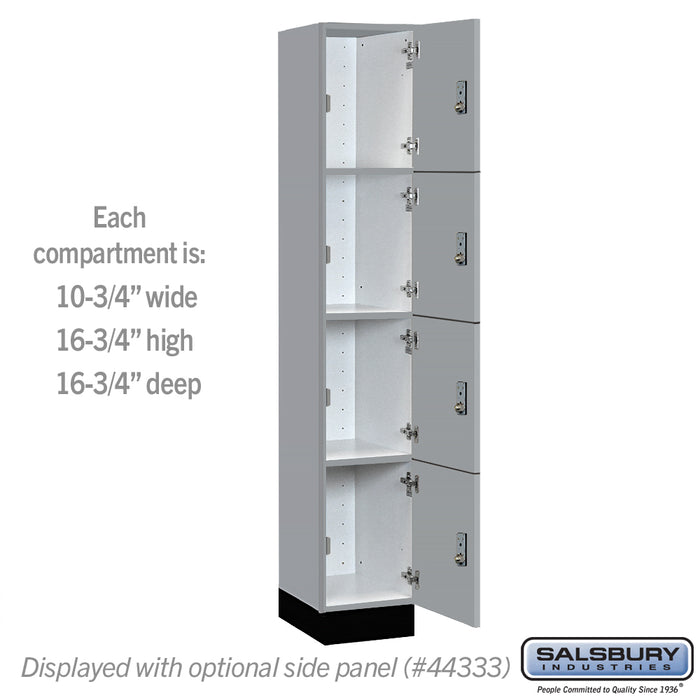 Salsbury 12" Wide Premier Wood Locker - Four Tier - 1 Wide - 6 Feet High - 18" Deep - Winter Fog - Resettable Combination Locks - Sweatfully