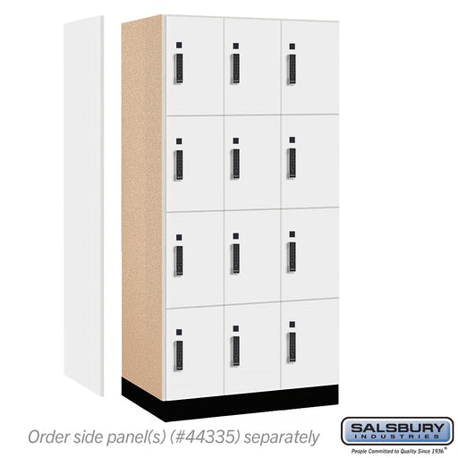 Salsbury 12" Wide Premier Wood Locker - Four Tier - 3 Wide - 6 Feet High - 21" Deep - Arctic White - Electronic Locks - Sweatfully