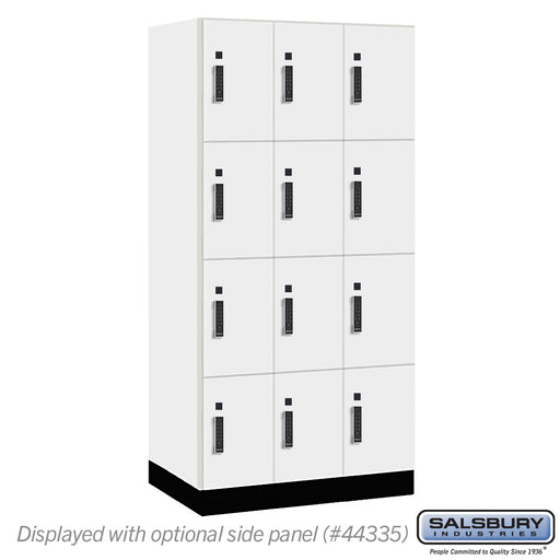 Salsbury 12" Wide Premier Wood Locker - Four Tier - 3 Wide - 6 Feet High - 21" Deep - Arctic White - Electronic Locks - Sweatfully