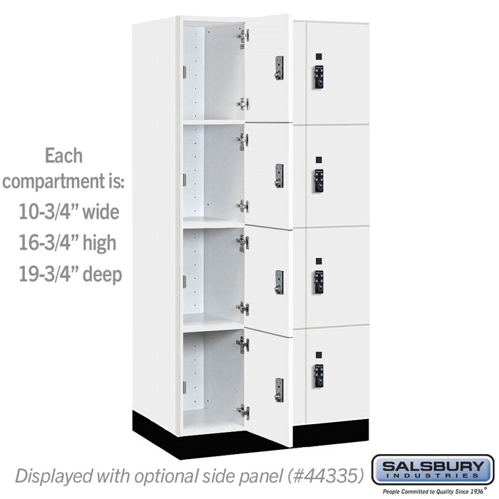 Salsbury 12" Wide Premier Wood Locker - Four Tier - 3 Wide - 6 Feet High - 21" Deep - Arctic White - Resettable Combination Locks - Sweatfully