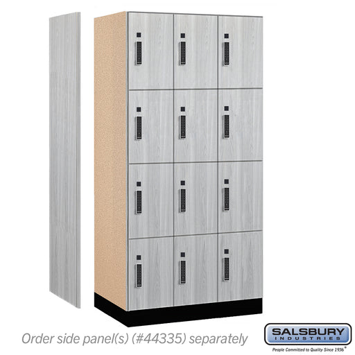 Salsbury 12" Wide Premier Wood Locker - Four Tier - 3 Wide - 6 Feet High - 21" Deep - Silver Teak - Electronic Locks - Sweatfully
