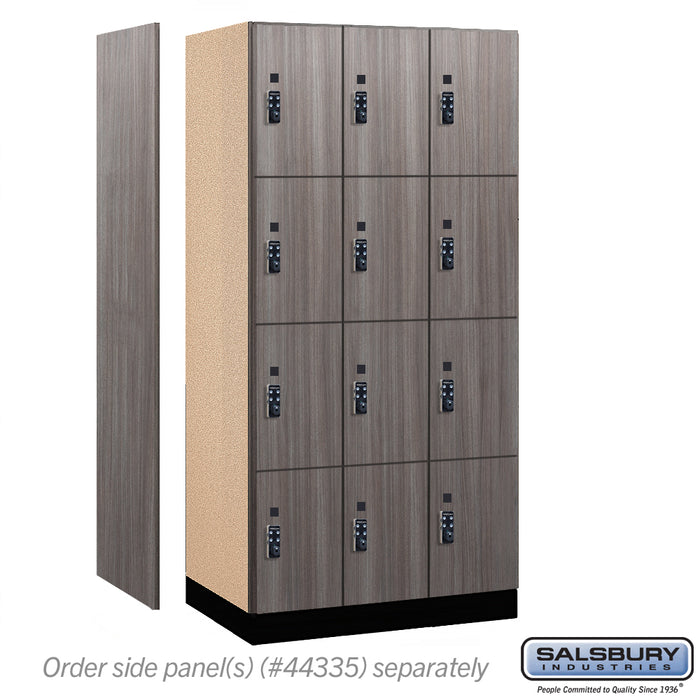Salsbury 12" Wide Premier Wood Locker - Four Tier - 3 Wide - 6 Feet High - 21" Deep - Skyline Walnut - Resettable Combination Locks - Sweatfully