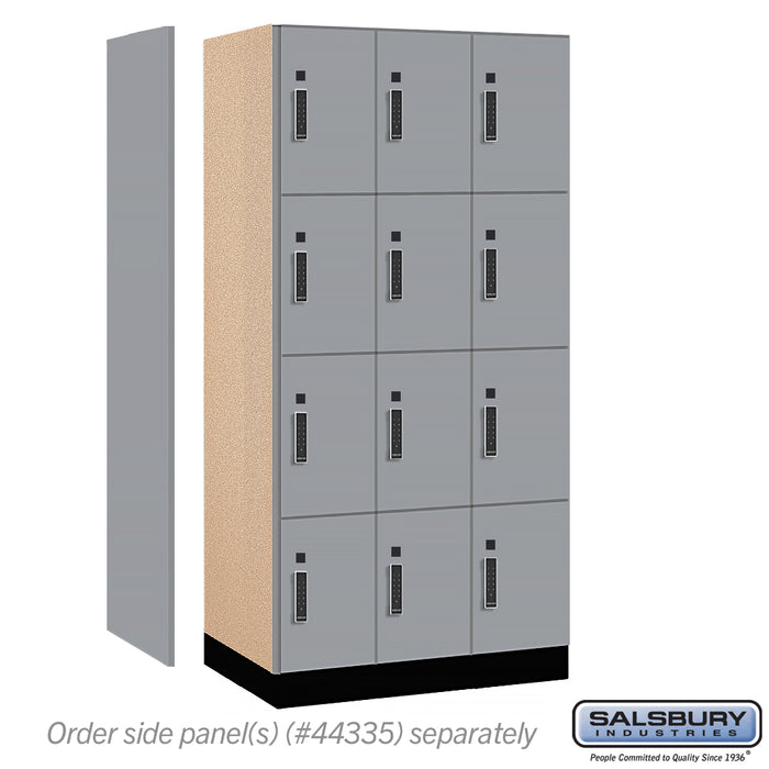 Salsbury 12" Wide Premier Wood Locker - Four Tier - 3 Wide - 6 Feet High - 21" Deep - Winter Fog - Electronic Locks - Sweatfully