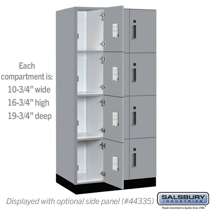 Salsbury 12" Wide Premier Wood Locker - Four Tier - 3 Wide - 6 Feet High - 21" Deep - Winter Fog - Electronic Locks - Sweatfully