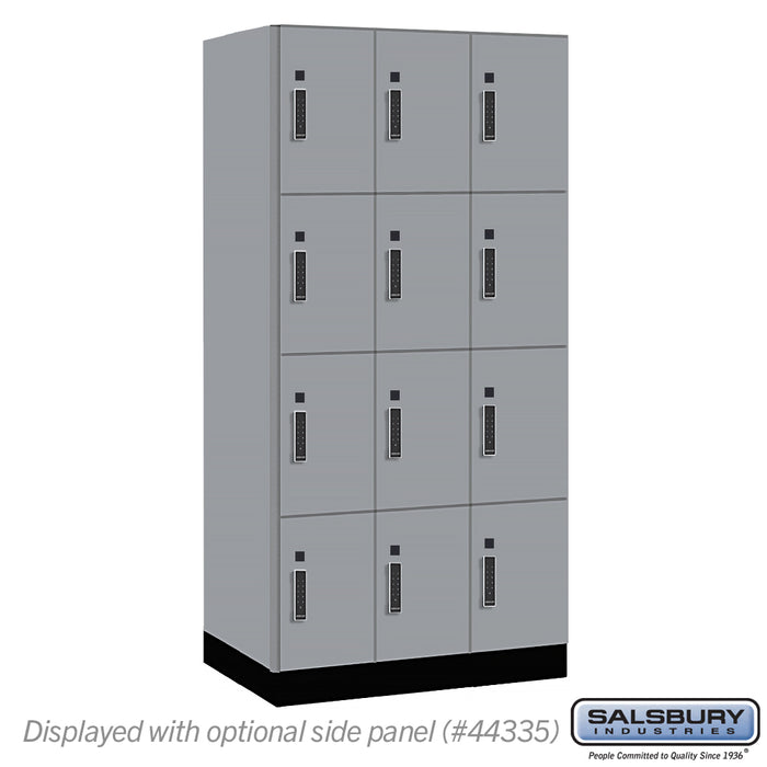 Salsbury 12" Wide Premier Wood Locker - Four Tier - 3 Wide - 6 Feet High - 21" Deep - Winter Fog - Electronic Locks - Sweatfully