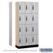 Salsbury 12" Wide Premier Wood Locker - Four Tier - 3 Wide - 6 Feet High - 15" Deep - Silver Teak - Electronic Locks - Sweatfully
