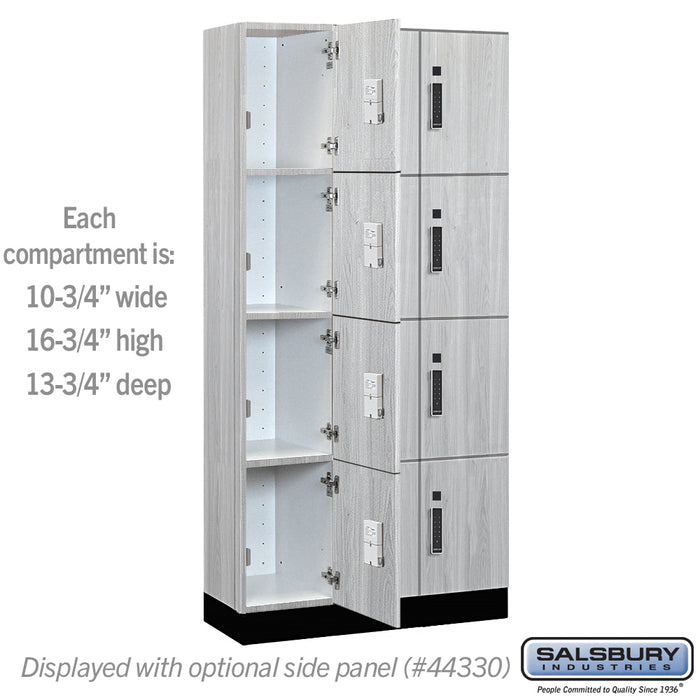 Salsbury 12" Wide Premier Wood Locker - Four Tier - 3 Wide - 6 Feet High - 15" Deep - Silver Teak - Electronic Locks - Sweatfully