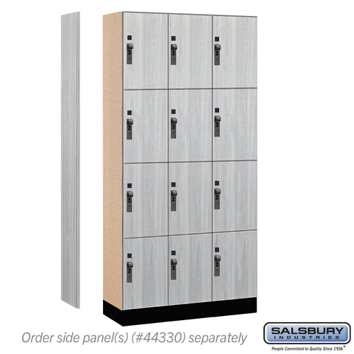 Salsbury 12" Wide Premier Wood Locker - Four Tier - 3 Wide - 6 Feet High - 15" Deep - Silver Teak - Hasps - Sweatfully