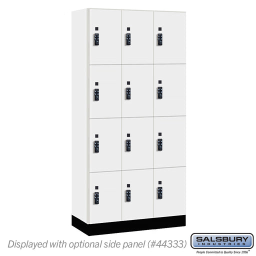 Salsbury 12" Wide Premier Wood Locker - Four Tier - 3 Wide - 6 Feet High - 18" Deep - Arctic White - Resettable Combination Locks - Sweatfully
