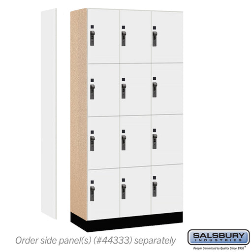 Salsbury 12" Wide Premier Wood Locker - Four Tier - 3 Wide - 6 Feet High - 18" Deep - Arctic White - Hasps - Sweatfully
