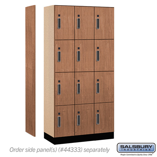Salsbury 12" Wide Premier Wood Locker - Four Tier - 3 Wide - 6 Feet High - 18" Deep - Red Oak - Electronic Locks - Sweatfully