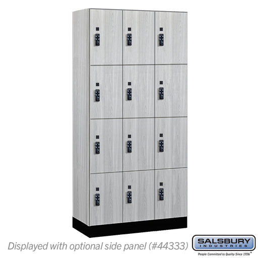 Salsbury 12" Wide Premier Wood Locker - Four Tier - 3 Wide - 6 Feet High - 18" Deep - Silver Teak - Resettable Combination Locks - Sweatfully