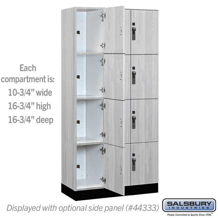 Salsbury 12" Wide Premier Wood Locker - Four Tier - 3 Wide - 6 Feet High - 18" Deep - Silver Teak - Hasps - Sweatfully