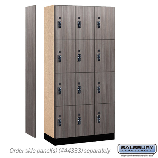 Salsbury 12" Wide Premier Wood Locker - Four Tier - 3 Wide - 6 Feet High - 18" Deep - Skyline Walnut - Resettable Combination Locks - Sweatfully