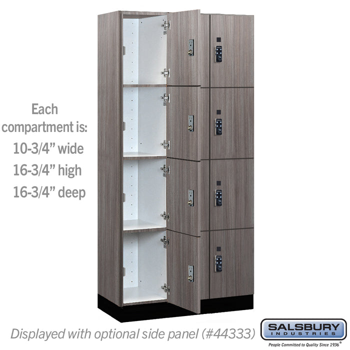 Salsbury 12" Wide Premier Wood Locker - Four Tier - 3 Wide - 6 Feet High - 18" Deep - Skyline Walnut - Resettable Combination Locks - Sweatfully