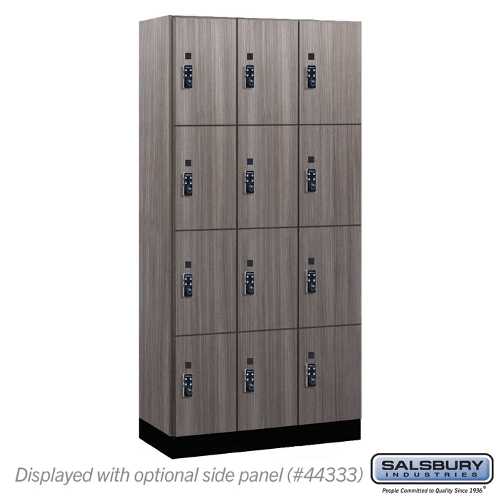 Salsbury 12" Wide Premier Wood Locker - Four Tier - 3 Wide - 6 Feet High - 18" Deep - Skyline Walnut - Resettable Combination Locks - Sweatfully