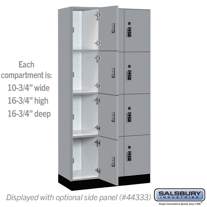 Salsbury 12" Wide Premier Wood Locker - Four Tier - 3 Wide - 6 Feet High - 18" Deep - Winter Fog - Resettable Combination Locks - Sweatfully