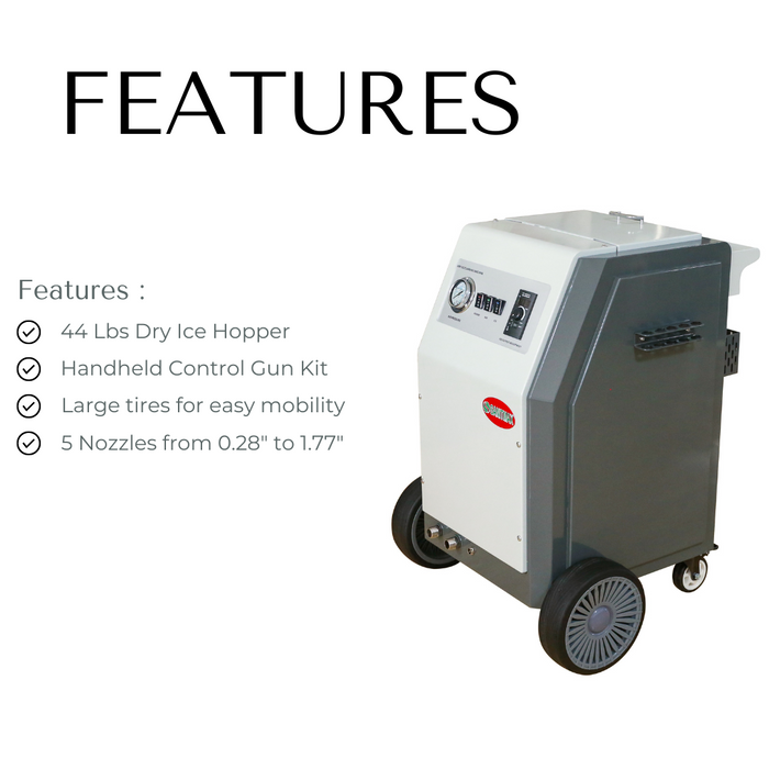 SM2000 Dry Ice Blasting Machine, 44 lbs Dry Ice Hopper, Hand Control Spray Gun Kit, 5 Nozzles - Sweatfully