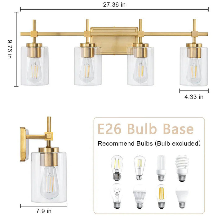 Jasper Black & Gold Clear Glass 4-Light Bathroom Vanity Light - Sweatfully