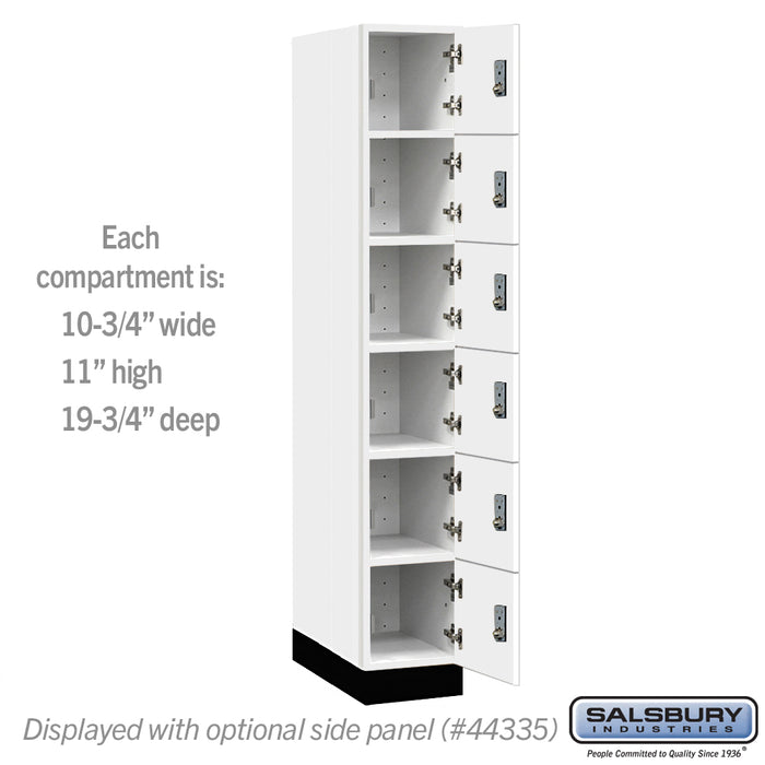 Salsbury 12" Wide Premier Wood Locker - Six Tier Box Style - 1 Wide - 6 Feet High - 21" Deep - Arctic White - Resettable Combination Locks - Sweatfully