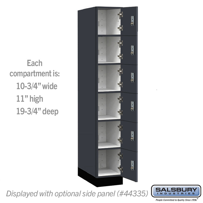 Salsbury 12" Wide Premier Wood Locker - Six Tier Box Style - 1 Wide - 6 Feet High - 21" Deep - Carbon Mesh - Resettable Combination Locks - Sweatfully