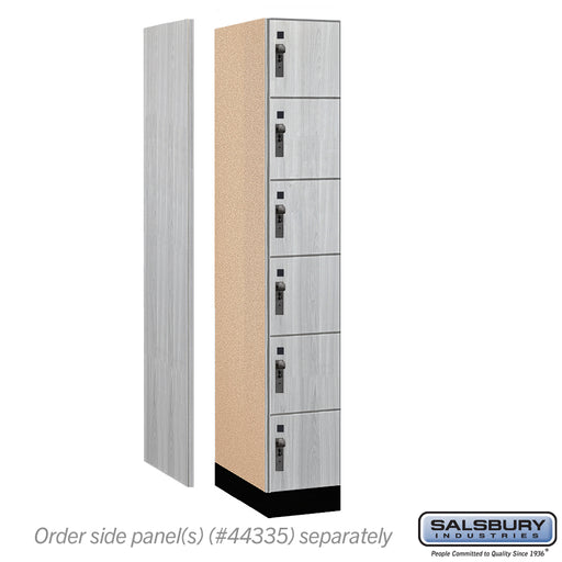 Salsbury 12" Wide Premier Wood Locker - Six Tier Box Style - 1 Wide - 6 Feet High - 21" Deep - Silver Teak - Hasps - Sweatfully