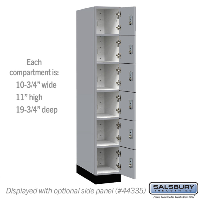 Salsbury 12" Wide Premier Wood Locker - Six Tier Box Style - 1 Wide - 6 Feet High - 21" Deep - Winter Fog - Resettable Combination Locks - Sweatfully