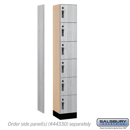 Salsbury 12" Wide Premier Wood Locker - Six Tier Box Style - 1 Wide - 6 Feet High - 15" Deep - Silver Teak - Hasps - Sweatfully