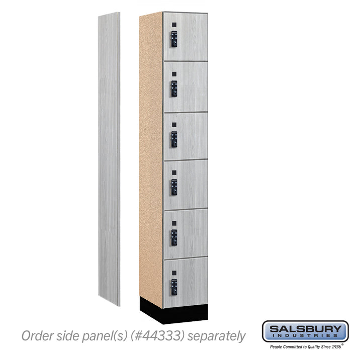 Salsbury 12" Wide Premier Wood Locker - Six Tier Box Style - 1 Wide - 6 Feet High - 18" Deep - Silver Teak - Resettable Combination Locks - Sweatfully