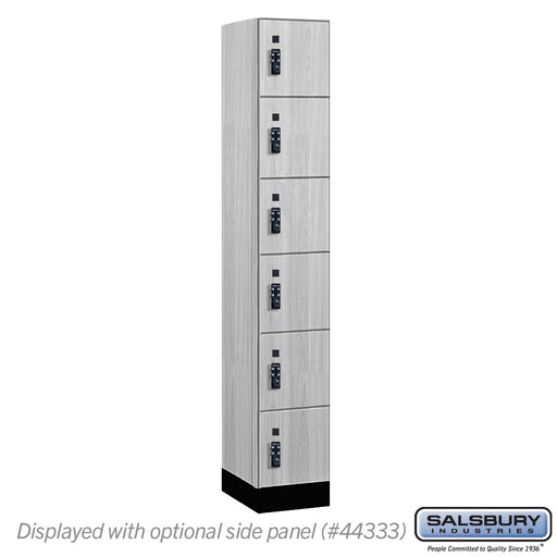 Salsbury 12" Wide Premier Wood Locker - Six Tier Box Style - 1 Wide - 6 Feet High - 18" Deep - Silver Teak - Resettable Combination Locks - Sweatfully