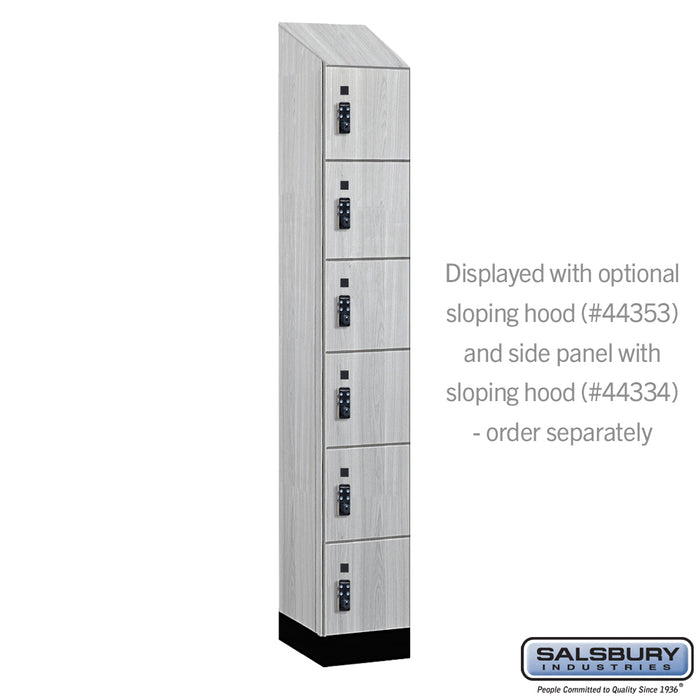 Salsbury 12" Wide Premier Wood Locker - Six Tier Box Style - 1 Wide - 6 Feet High - 18" Deep - Silver Teak - Resettable Combination Locks - Sweatfully