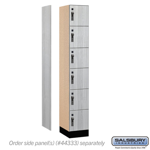 Salsbury 12" Wide Premier Wood Locker - Six Tier Box Style - 1 Wide - 6 Feet High - 18" Deep - Silver Teak - Hasps - Sweatfully