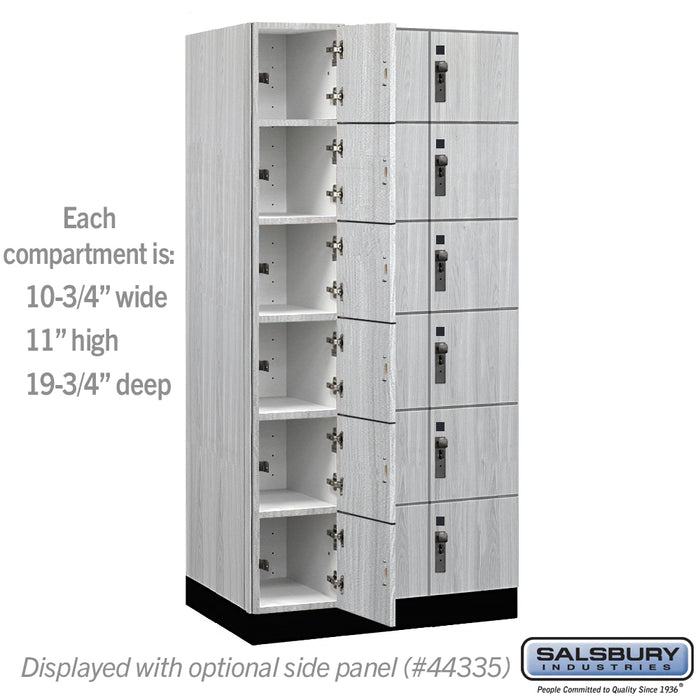 Salsbury 12" Wide Premier Wood Locker - Six Tier Box Style - 3 Wide - 6 Feet High - 21" Deep - Silver Teak - Hasps - Sweatfully