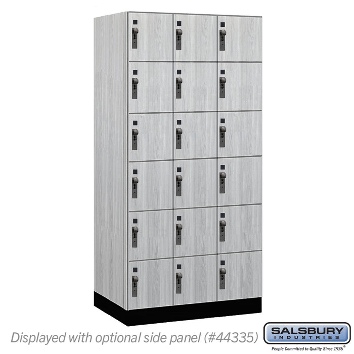 Salsbury 12" Wide Premier Wood Locker - Six Tier Box Style - 3 Wide - 6 Feet High - 21" Deep - Silver Teak - Hasps - Sweatfully