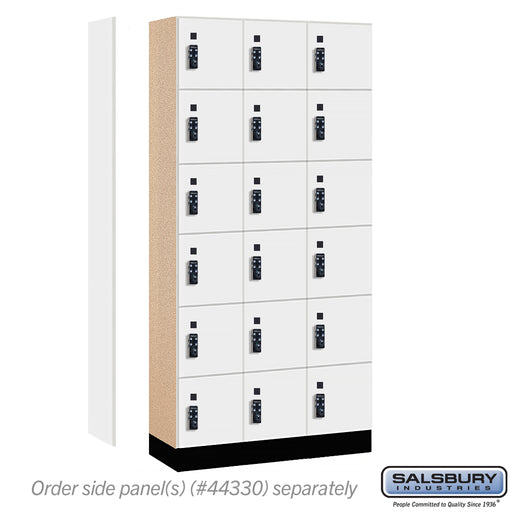 Salsbury 12" Wide Premier Wood Locker - Six Tier Box Style - 3 Wide - 6 Feet High - 15" Deep - Arctic White - Resettable Combination Locks - Sweatfully