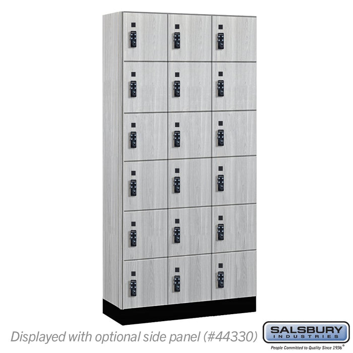 Salsbury 12" Wide Premier Wood Locker - Six Tier Box Style - 3 Wide - 6 Feet High - 15" Deep - Silver Teak - Resettable Combination Locks - Sweatfully
