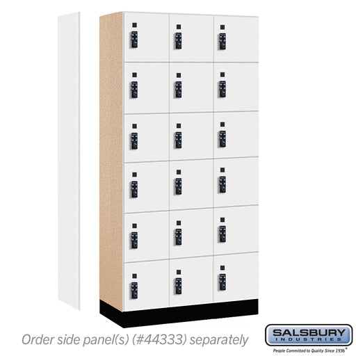 Salsbury 12" Wide Premier Wood Locker - Six Tier Box Style - 3 Wide - 6 Feet High - 18" Deep - Arctic White - Resettable Combination Locks - Sweatfully