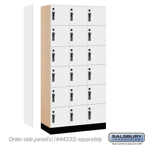 Salsbury 12" Wide Premier Wood Locker - Six Tier Box Style - 3 Wide - 6 Feet High - 18" Deep - Arctic White - Hasps - Sweatfully