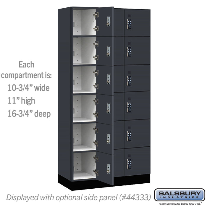 Salsbury 12" Wide Premier Wood Locker - Six Tier Box Style - 3 Wide - 6 Feet High - 18" Deep - Carbon Mesh - Resettable Combination Locks - Sweatfully