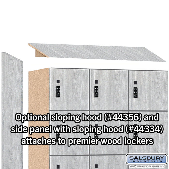 Salsbury 12" Wide Premier Wood Locker - Six Tier Box Style - 3 Wide - 6 Feet High - 18" Deep - Silver Teak - Resettable Combination Locks - Sweatfully