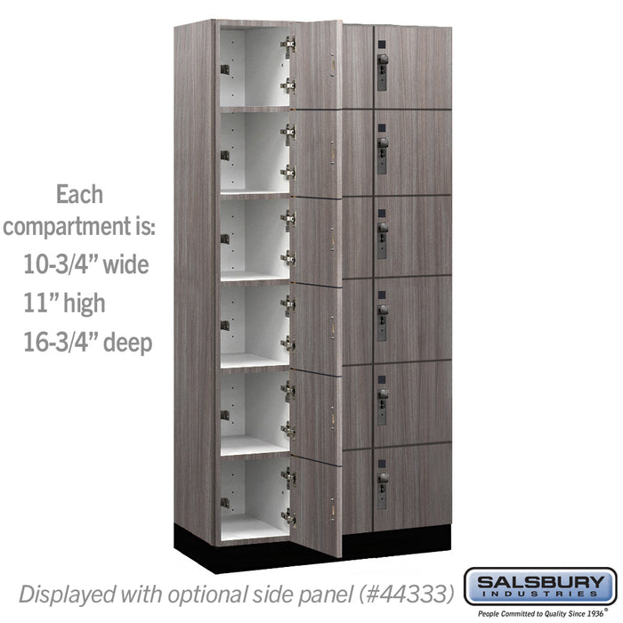 Salsbury 12" Wide Premier Wood Locker - Six Tier Box Style - 3 Wide - 6 Feet High - 18" Deep - Skyline Walnut - Hasps - Sweatfully