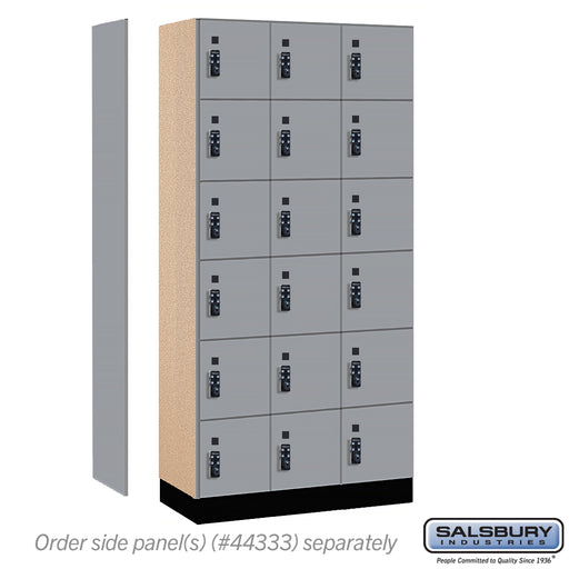 Salsbury 12" Wide Premier Wood Locker - Six Tier Box Style - 3 Wide - 6 Feet High - 18" Deep - Winter Fog - Resettable Combination Locks - Sweatfully