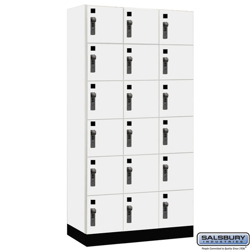 Salsbury 12" Wide Premier Wood Locker - Six Tier Box Style - 3 Wide - 6 Feet High - 18" Deep - Winter Fog - Hasps - Sweatfully