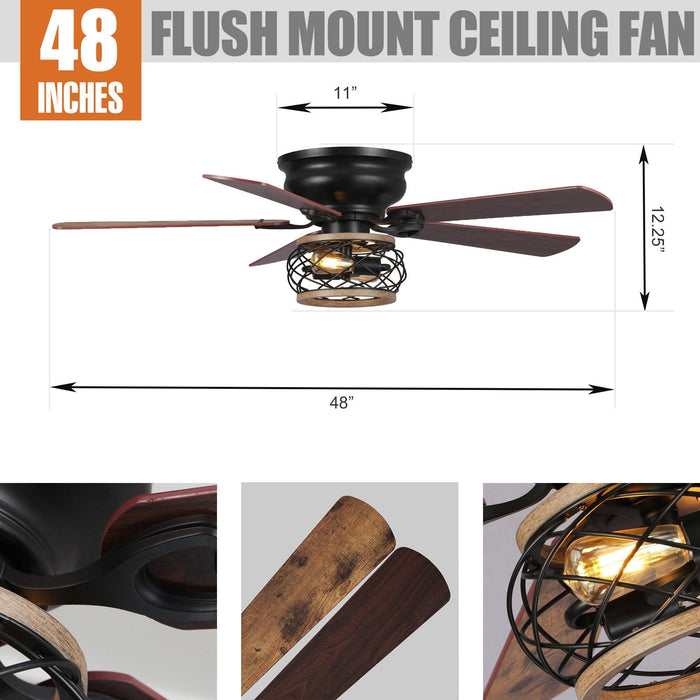 48" Antwerp Farmhouse Flush Mount Reversible Ceiling Fan with Lighting and Remote Control - Sweatfully