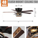48" Antwerp Farmhouse Flush Mount Reversible Ceiling Fan with Lighting and Remote Control - Sweatfully